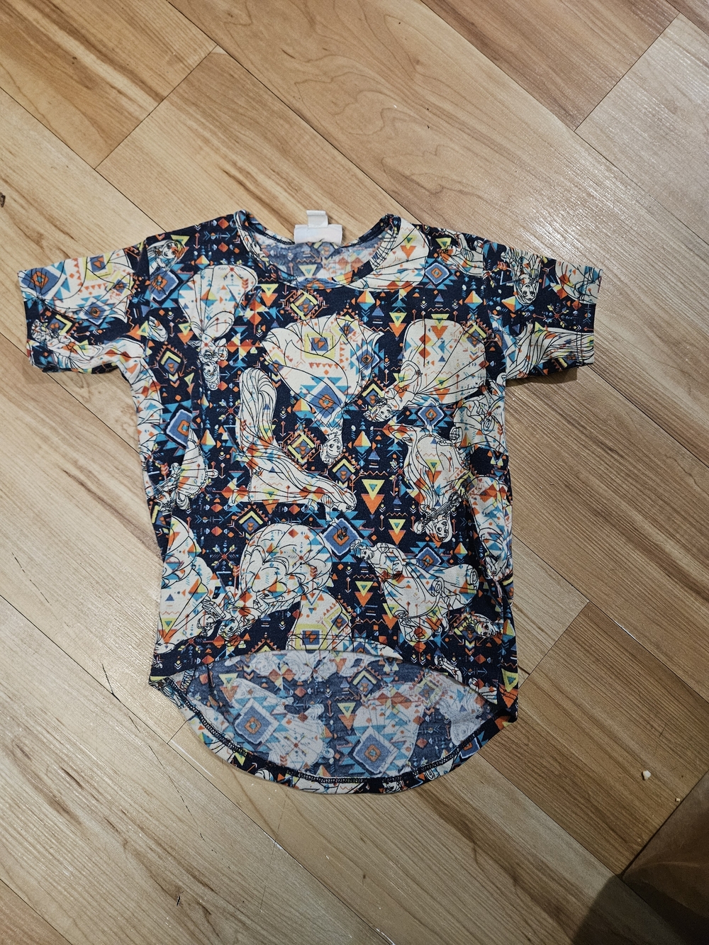 LuLaRoe Navy Blue Geometric & Princess Print Short Sleeve Tee